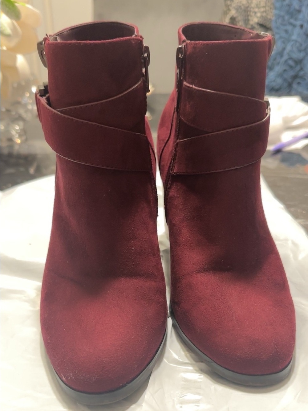 Apt. 9 Wine Suede Ankle Booties with Wrap Strap